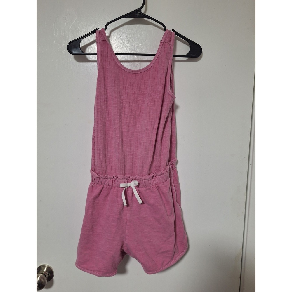 Cat & Jack Girls Pink Ribbed Tank Romper Size XL 14 Drawstring Pockets Playsuit